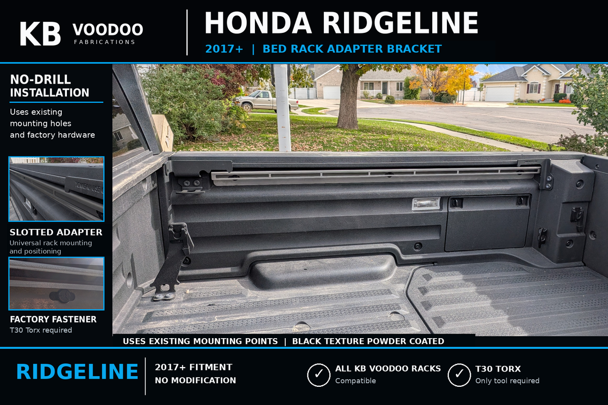 KB Voodoo Honda Ridgeline bed rack adapter brackets with no-drill installation